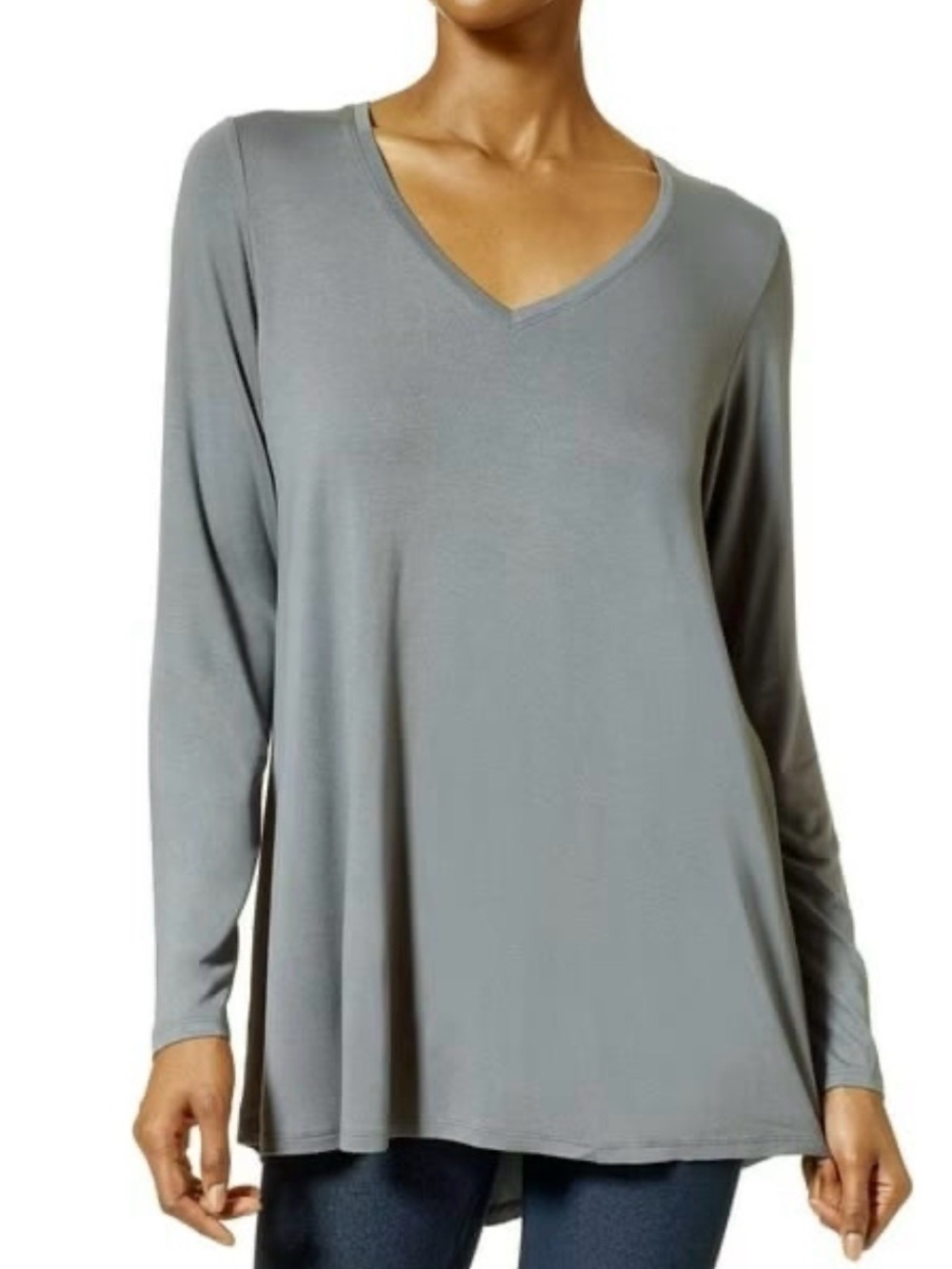 HUE Womens V-Neck Long Sleeve Tunic Top - Gray small